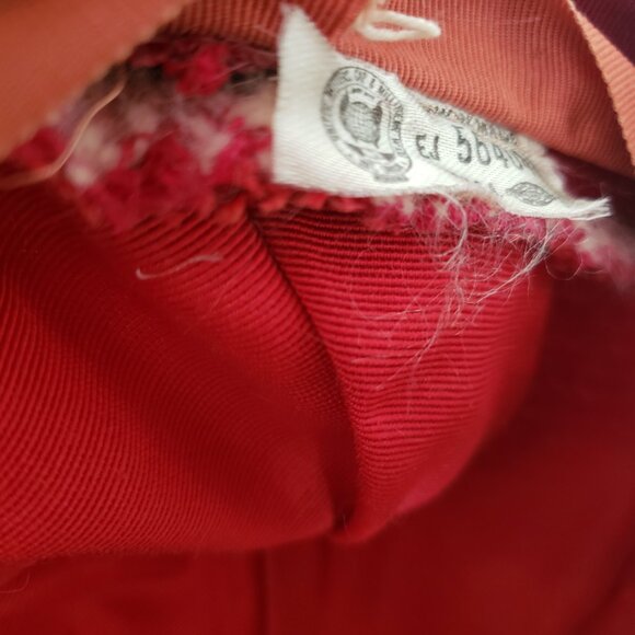 Red Wool Vintage Hat Beret Pillbox Hat 50s 1950s Toy Hat Red Bow Union Label - Picture 5 of 5